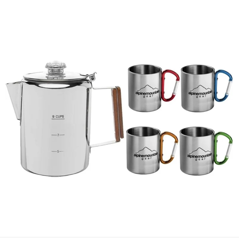 Alpine Mountain Gear 5-piece Stainless Steel Coffee Set, Camping, Camper Gift